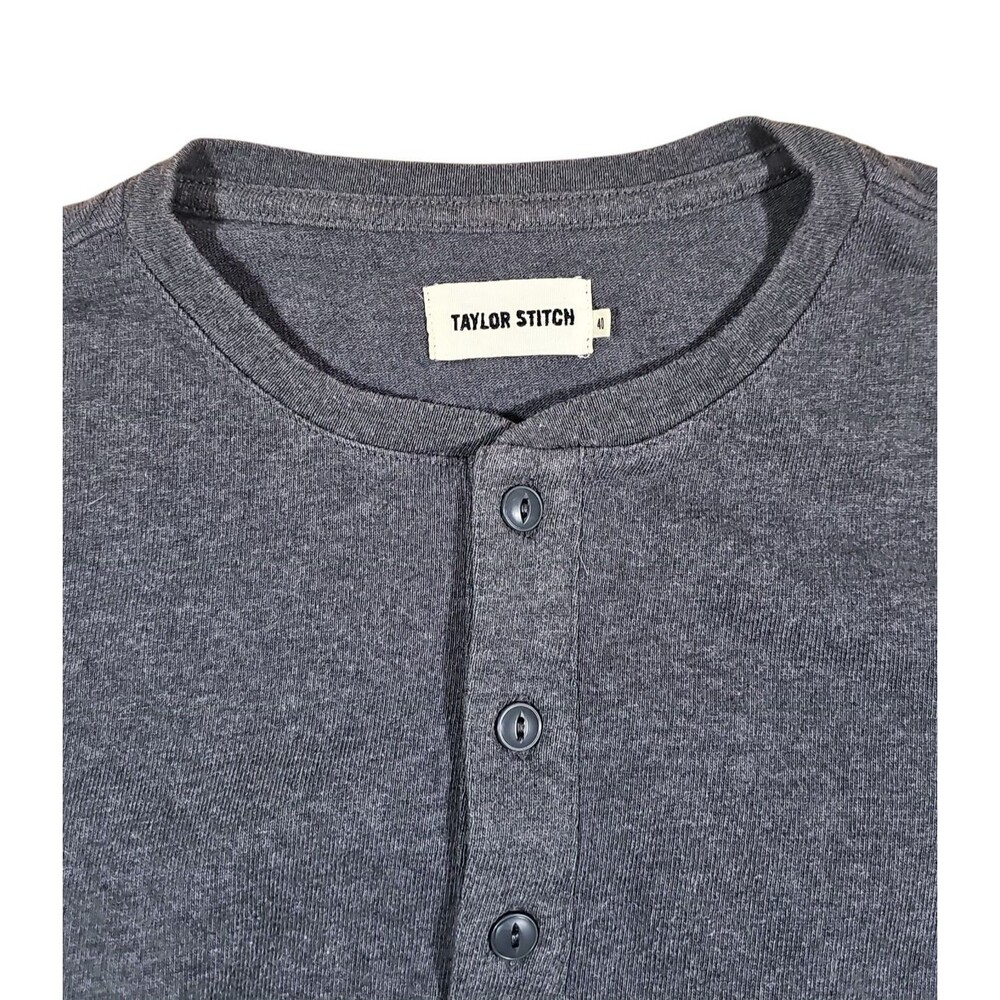Taylor Stitch Shirt Mens 40 Gray Long Sleeve Henley Pullover Casual Adult